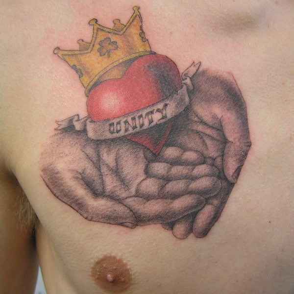 Awesome Claddagh Tattoo On Man Chest
