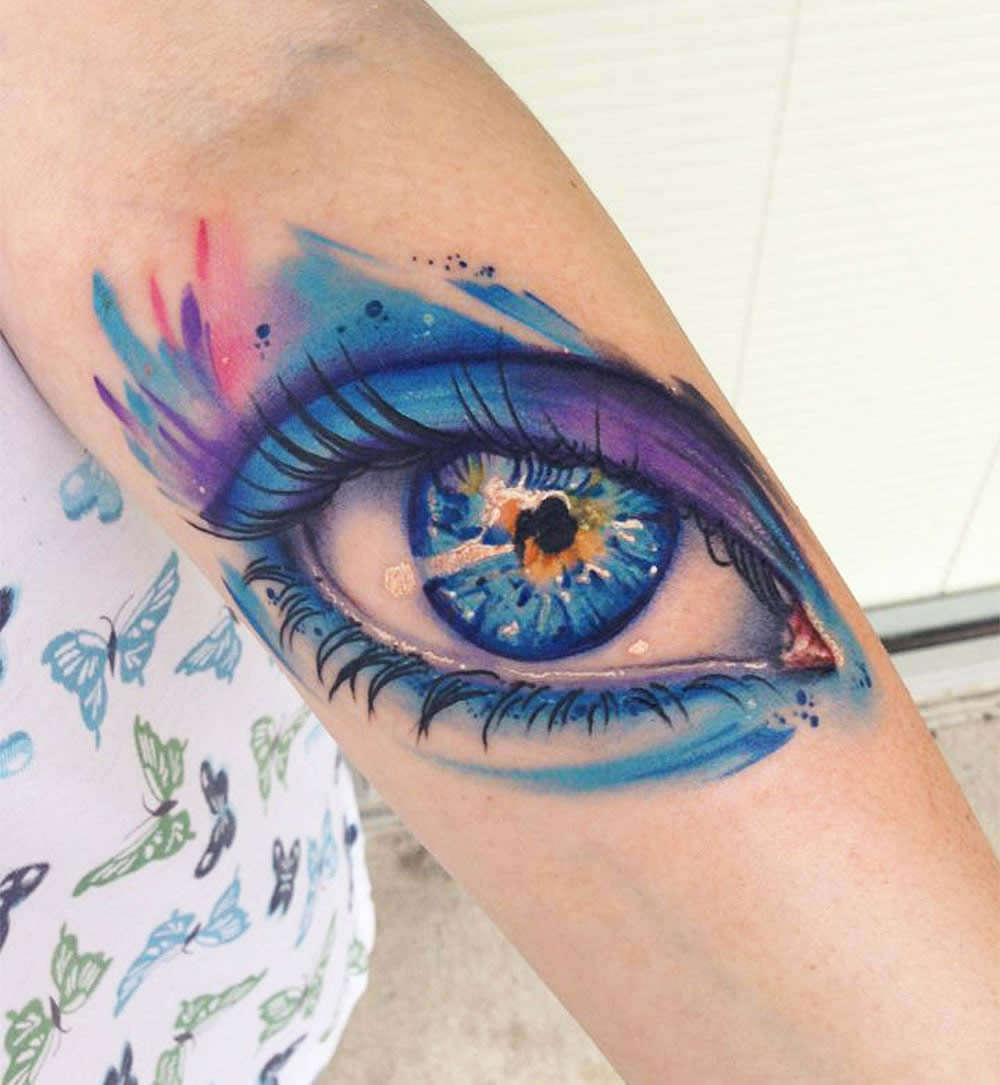Awesome Colorful Eye Tattoo On Forearm By Mike Shultz