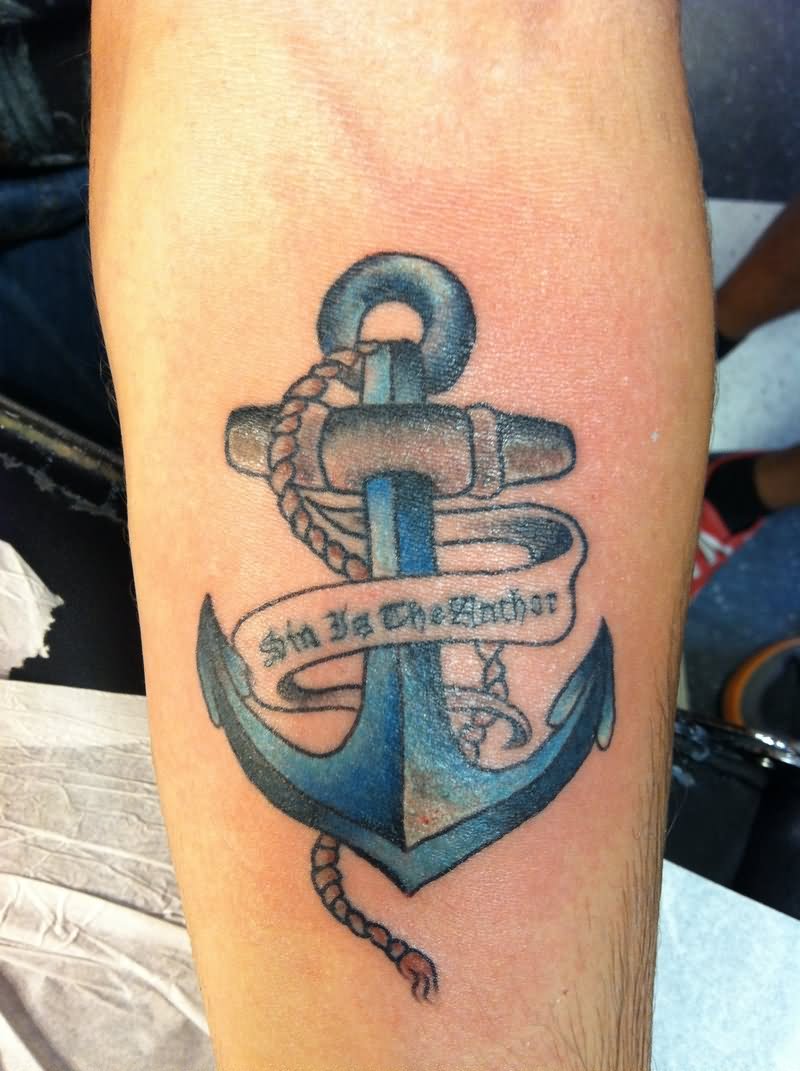 Banner And Anchor Tattoo On Forearm