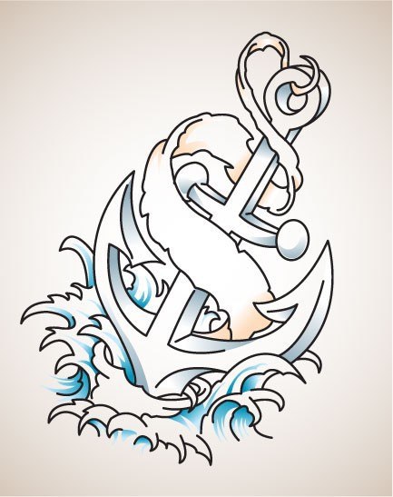 Banner And Anchor With Water Splash Tattoo Design
