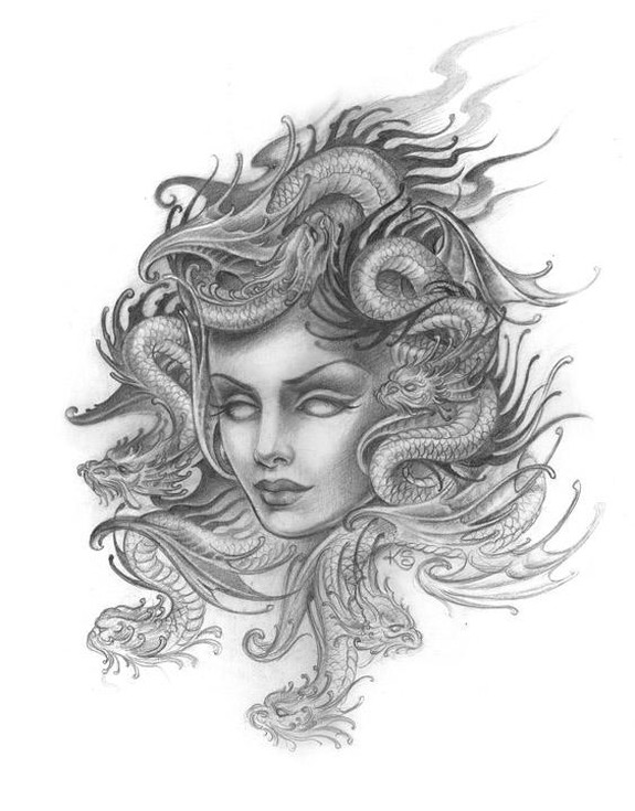 Beautiful Medusa Face Tattoo Design Sample