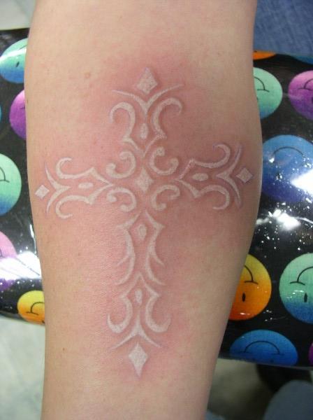 Beautiful White Ink Cross Tattoo Design Idea