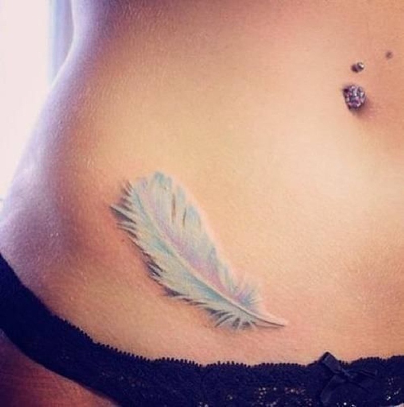 Beautiful White Ink Feather Tattoo On Hip