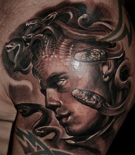 Bewirching Medusa Face Tattoo by Guil Zekri