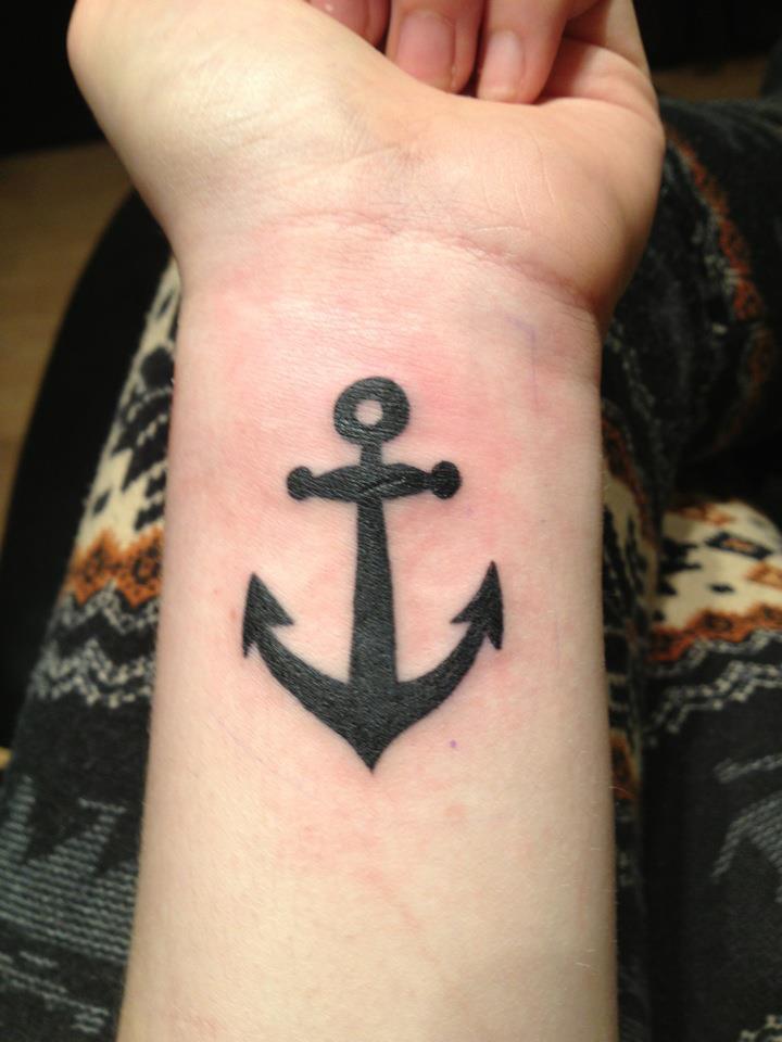 Black Anchor Tattoo On Left Wrist