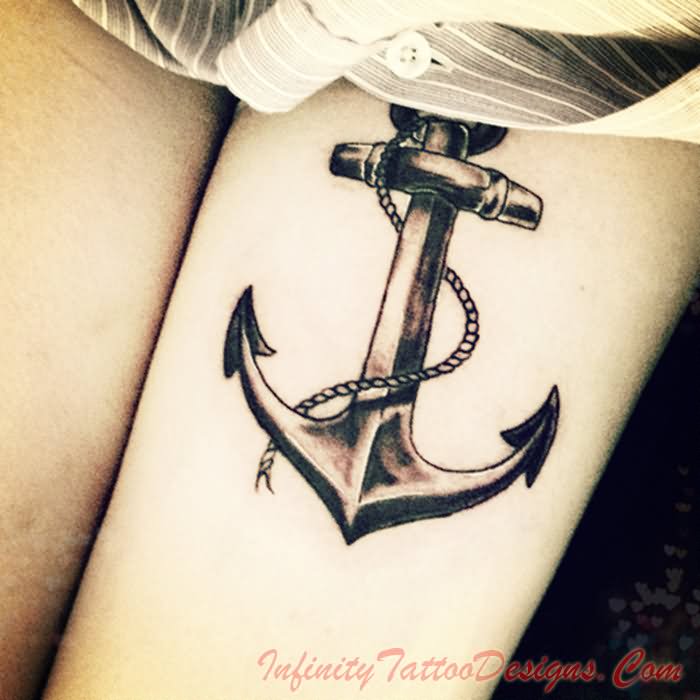 Black And Grey Anchor Tattoo Idea