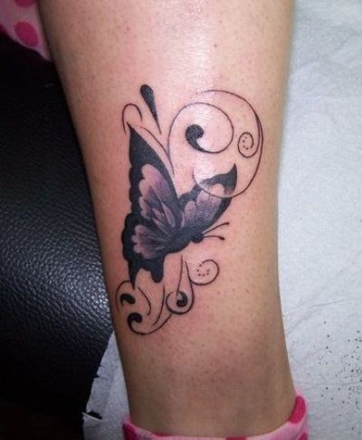 Black And Grey Butterfly Tattoo On Ankle