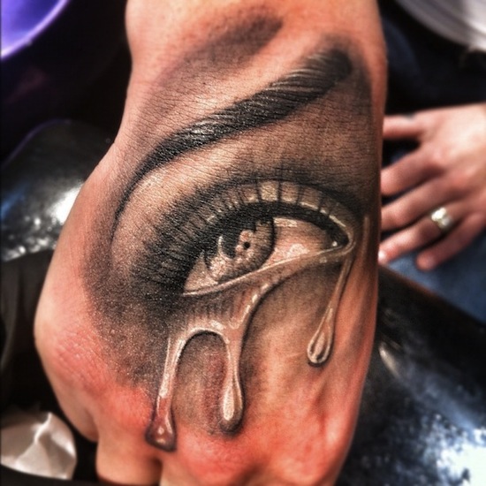 Black And Grey Crying Eye Tattoo On Hand By Antonio Macko Todisco