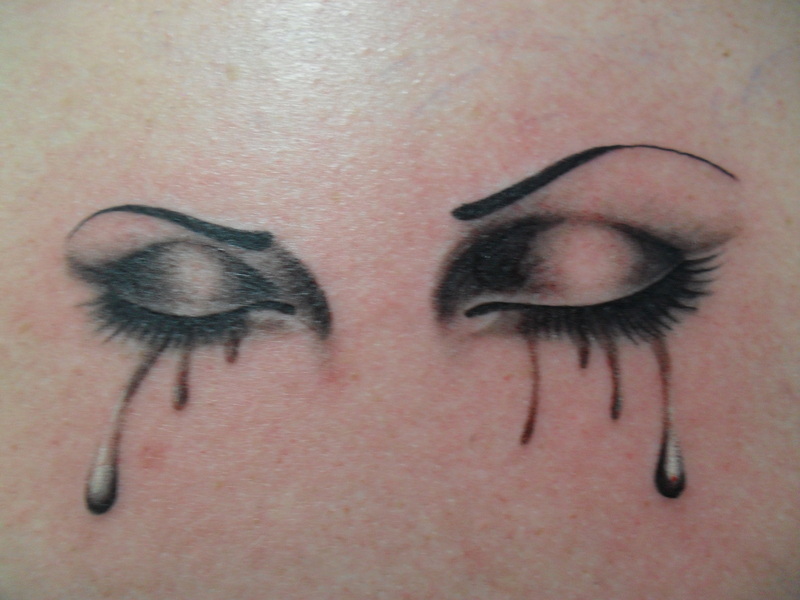 Black And Grey Crying Eyes Tattoo Design