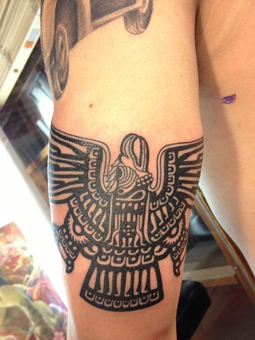 Black Aztec Eagle Tattoo Design For Arm