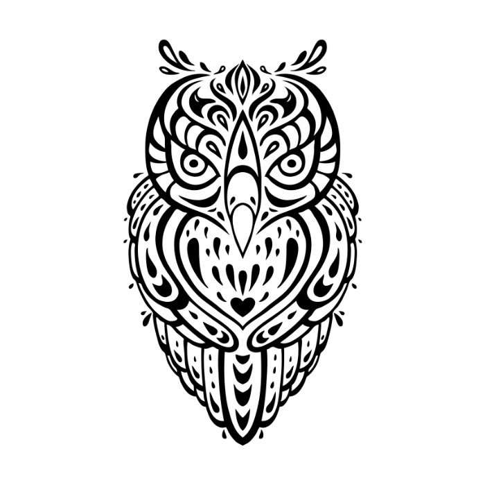 Black Aztec Owl Tattoo Stencil