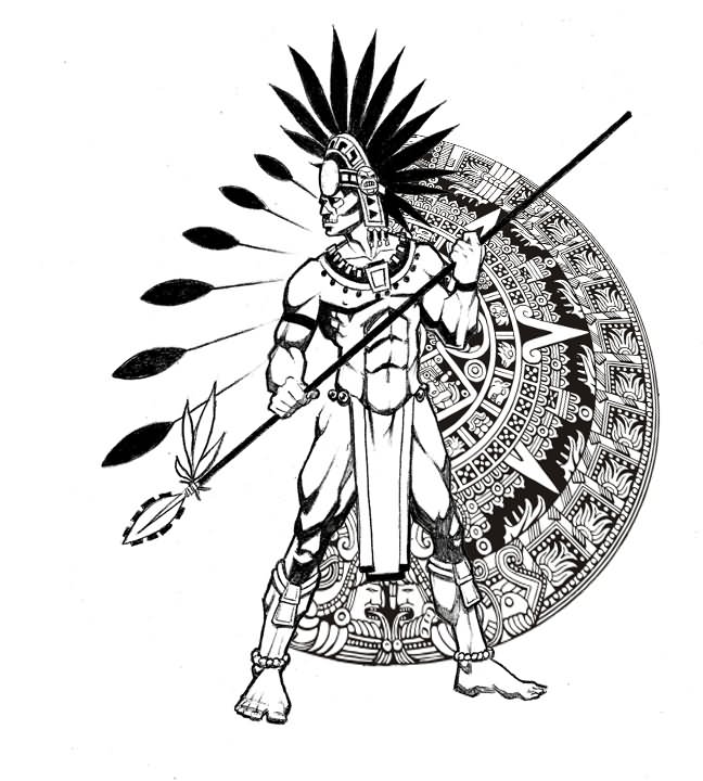 Black Aztec Warrior Tattoo Stencil