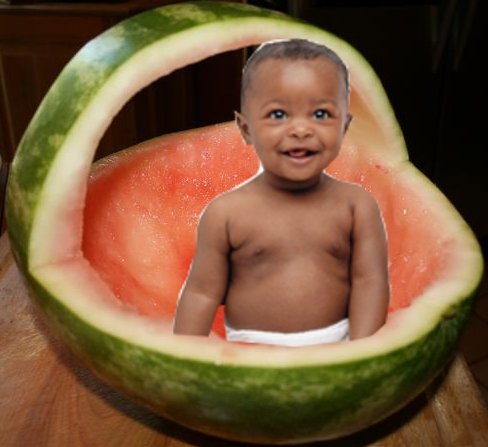 Black Baby Sitting In Watermelon Funny Image