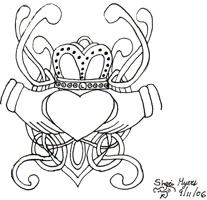 Black Claddagh Tattoo Stencil By Scarlet Begonias