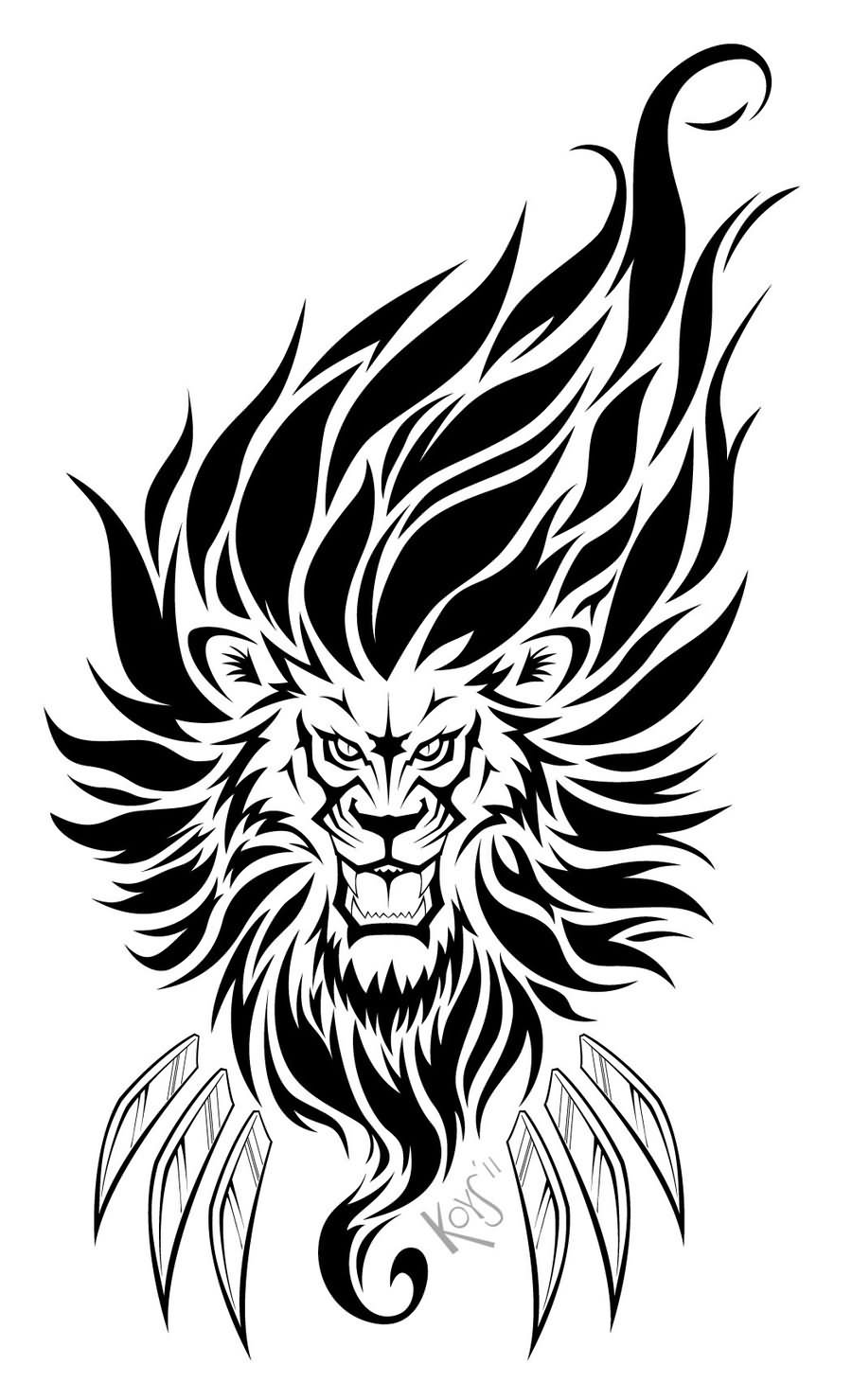 Black Fire Lion Head Tattoo Design by Francogarcia