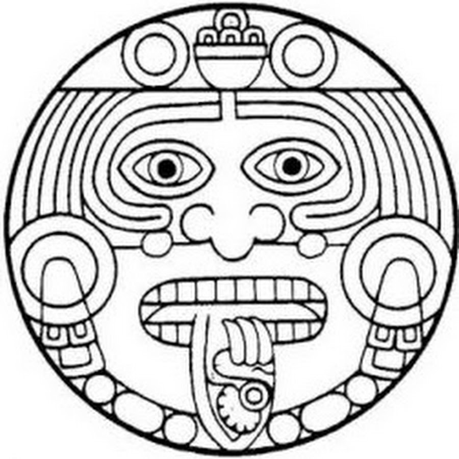 Black Outline Aztec Sun Tattoo Stencil