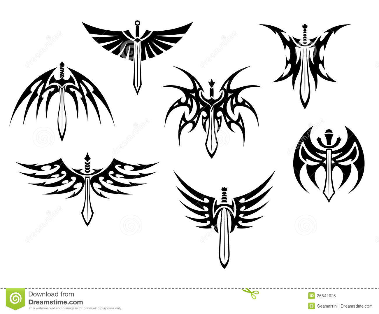 Black Sword With Wings Tattoo Flash