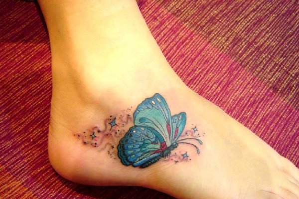 Blue Butterflies Tattoo On Ankle For Girls