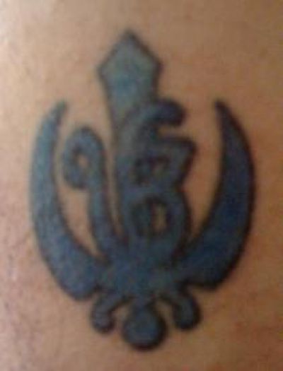 Blue Ink Ek Onkar With Khanda Tattoo Design