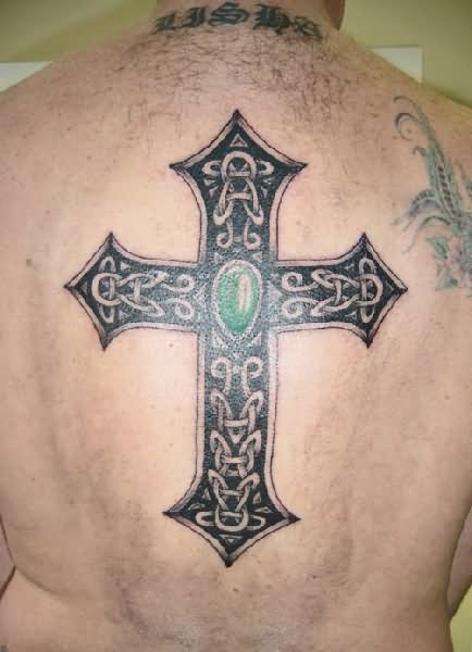 Celtic cross tattoo on back