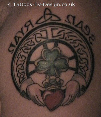 Clover Leaf In Celtic Claddagh Tattoo Design