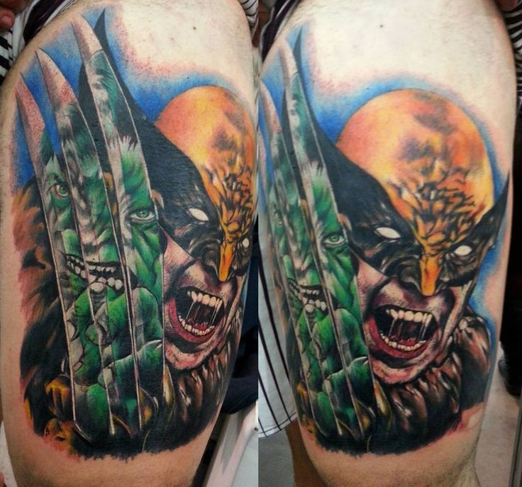 Colorful Cartoon Wolverine Head Tattoo Design For Shoulder