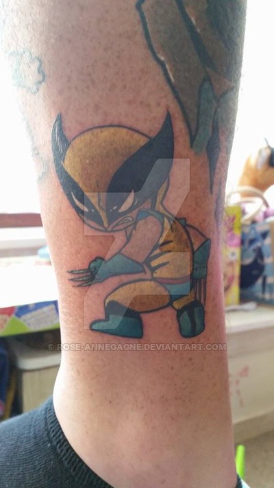 Colorful Cartoon Wolverine Tattoo Design For Leg By Rose Anne Gagne