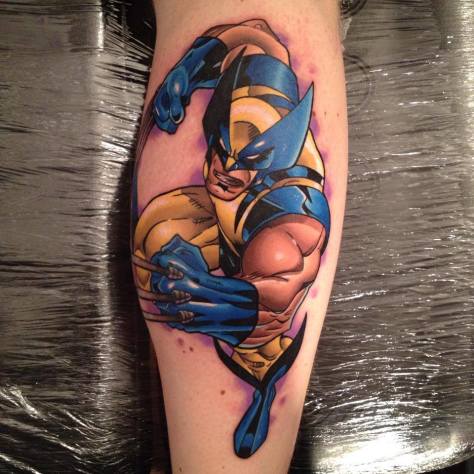 Colorful Cartoon Wolverine Tattoo Design For Leg By Dane Grannon