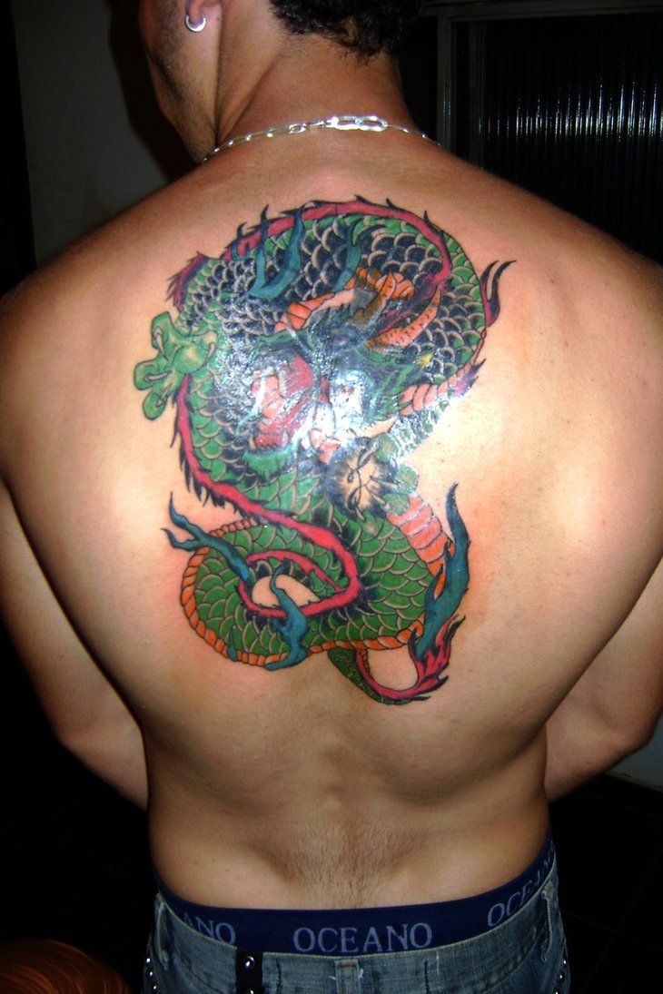 Colorful Dragon Tattoo On Man Upper Back By Wanderson Charlles