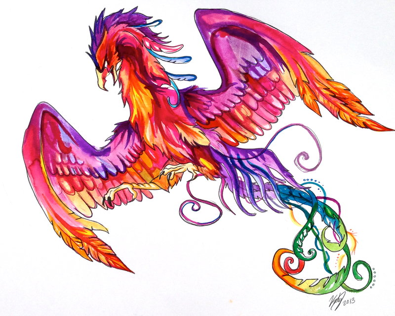 Colorful Flying Phoenix Tattoo Design By Katy Lipscomb