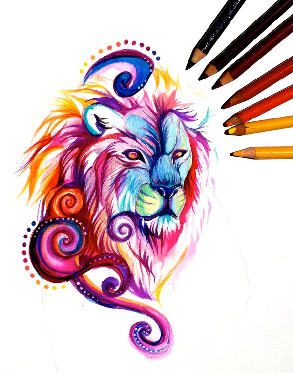 Colorful Lion Head Tattoo Design by Lucky978