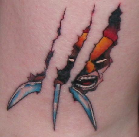 Colorful Ripped Skin Wolverine Tattoo Design By Padawanchain