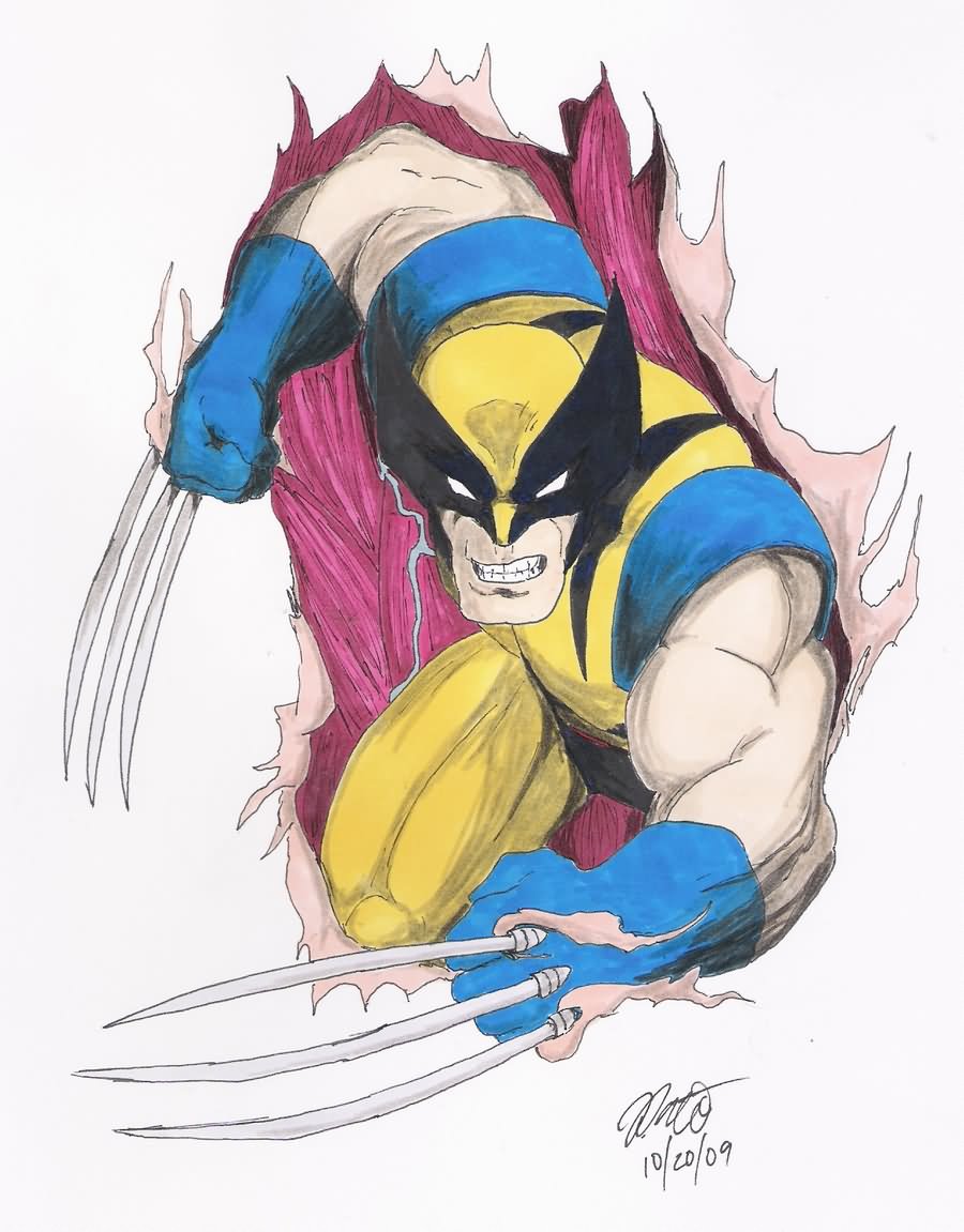 Colorful Ripped Skin Wolverine Tattoo Design By Patrick Atchinson