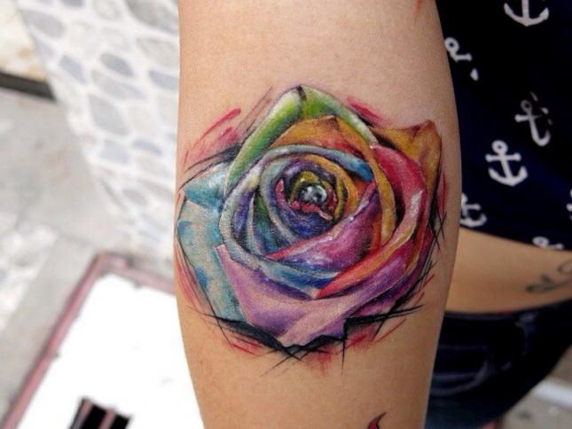 Colorful Rose Tattoo Design For Forearm