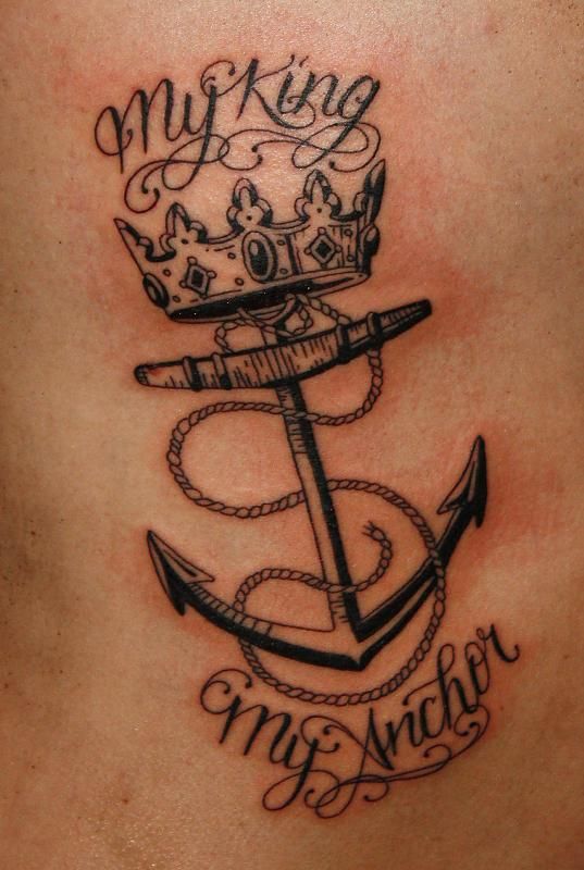 Crown With Anchor Tattoo On Rib