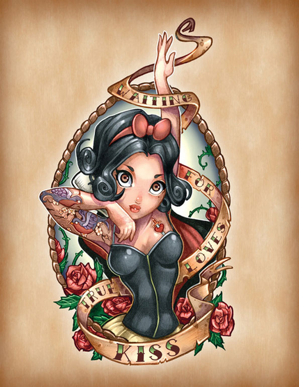 Cute Pin Up Girl In Frame With Banner Tattoo Design