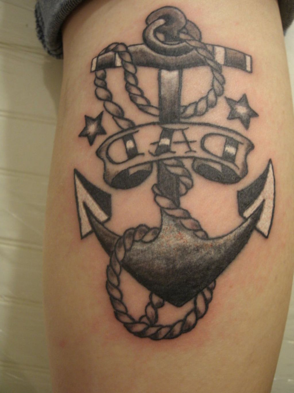 Dad Banner With Navy Anchor Tattoo On Leg