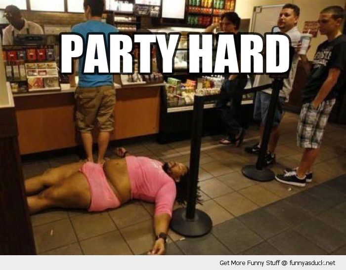 Drunken Man Lay Down Party Hard Funny Picture
