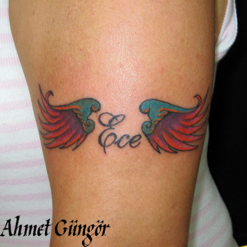 Ece – Colorful Wings Tattoo Design For Arm By Ahmet Giingor
