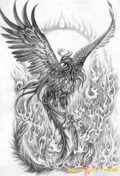 Flying Phoenix In Flame Tattoo Design