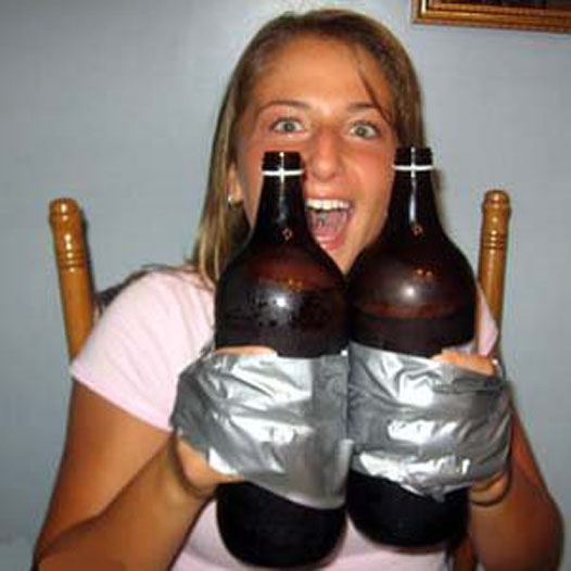 Funny Girl With Duct Tape Wrapped Bottles