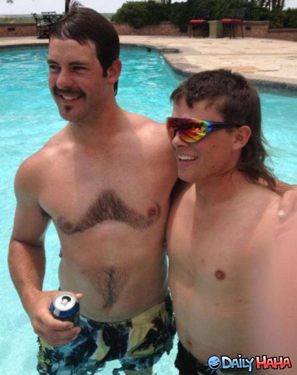 Funny Mustaches On Chest Mullet Man Picture