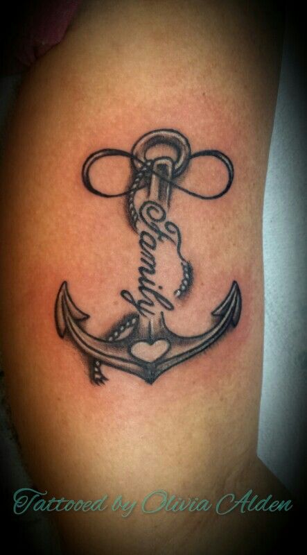 Grey Anchor With Tiny Heart Tattoo On Leg