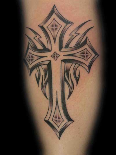 Grey ink cross tattoo