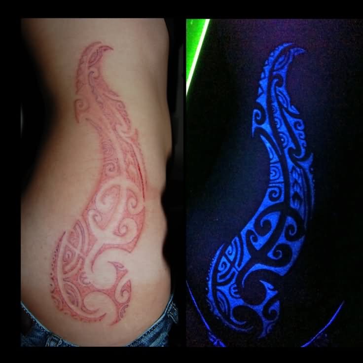 Hawaiian White Ink Tattoo Under Black Light
