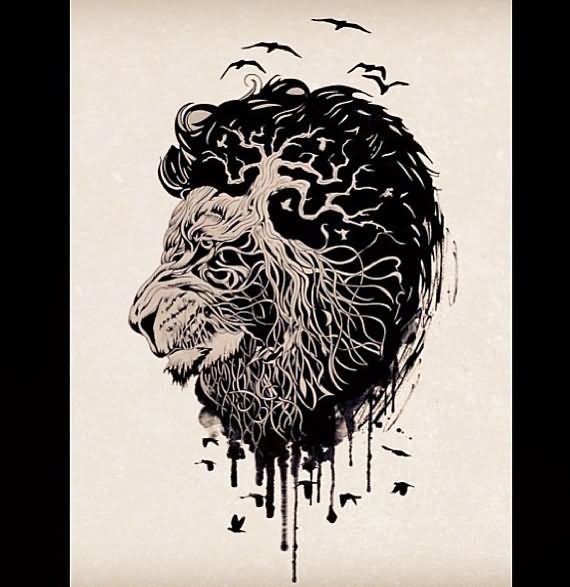 Incredible modern art lion head tattoo design