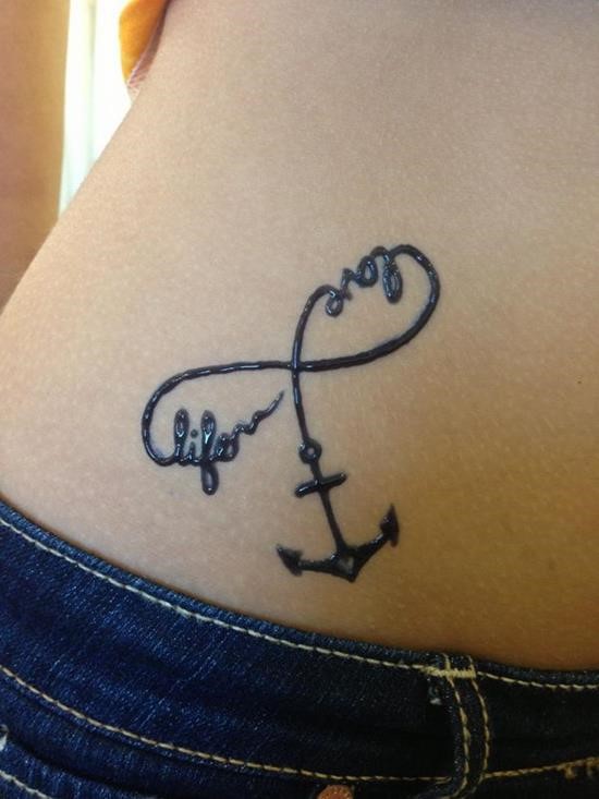 Infinity Symbol And Anchor Tattoo On Waist
