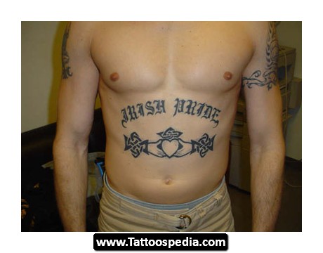 Irish Pride - Black Claddagh Tattoo On Man Stomach