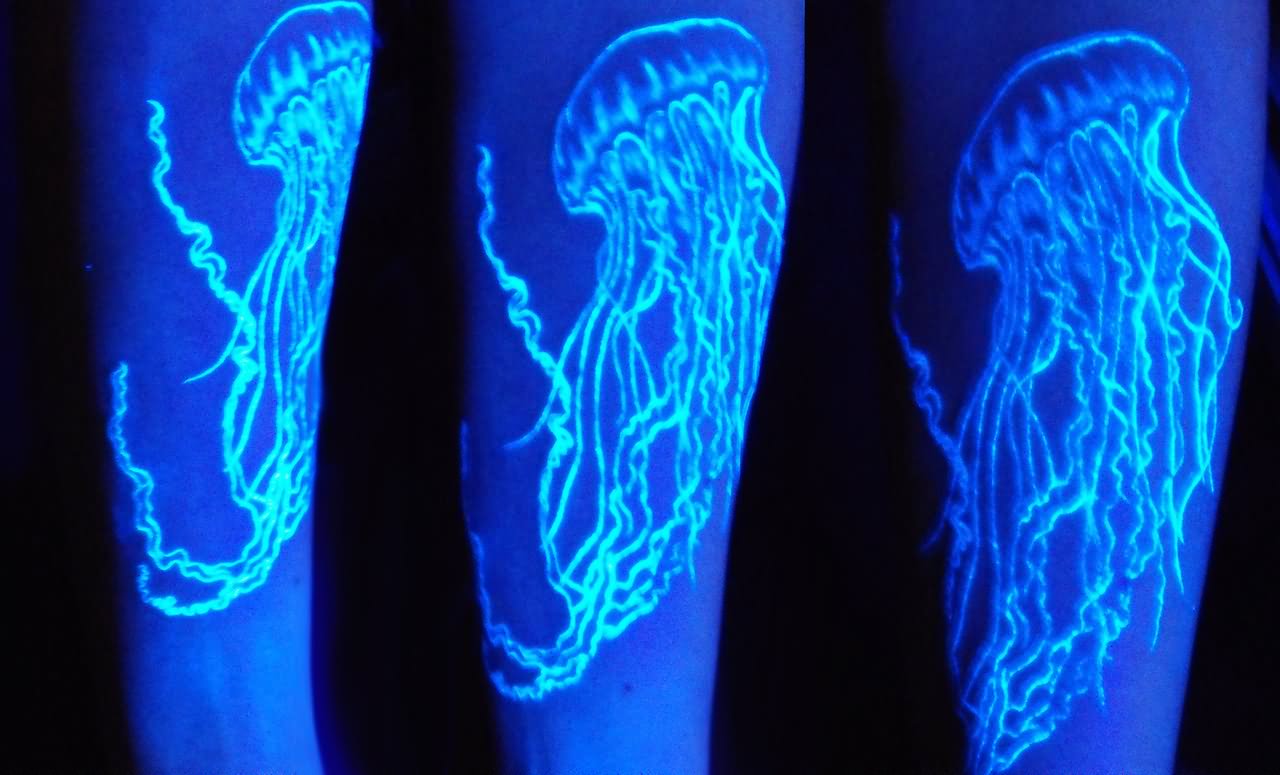 Jelly Fish White Ink Tattoo Under Black Light