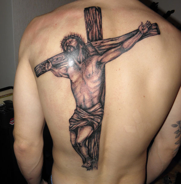 Jesus crucifixion cross tattoo design for back